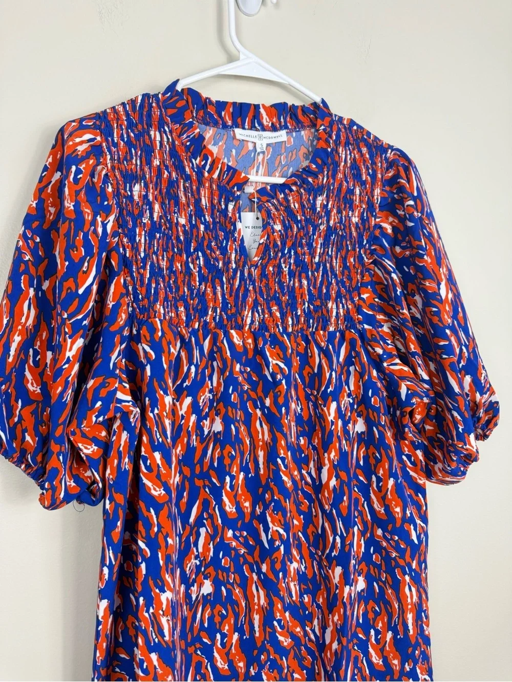 Michelle Mcdowell Amelia Dress Womens Small Smocked Tiger Sporty Orange Purple